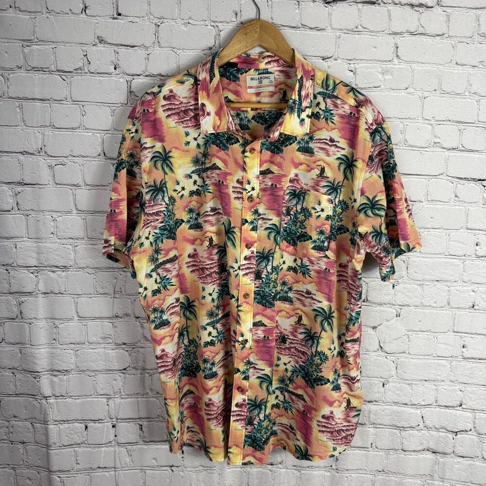 Billabong Stretch Cotton Hawaiian Shirt Vintage Print 2XL